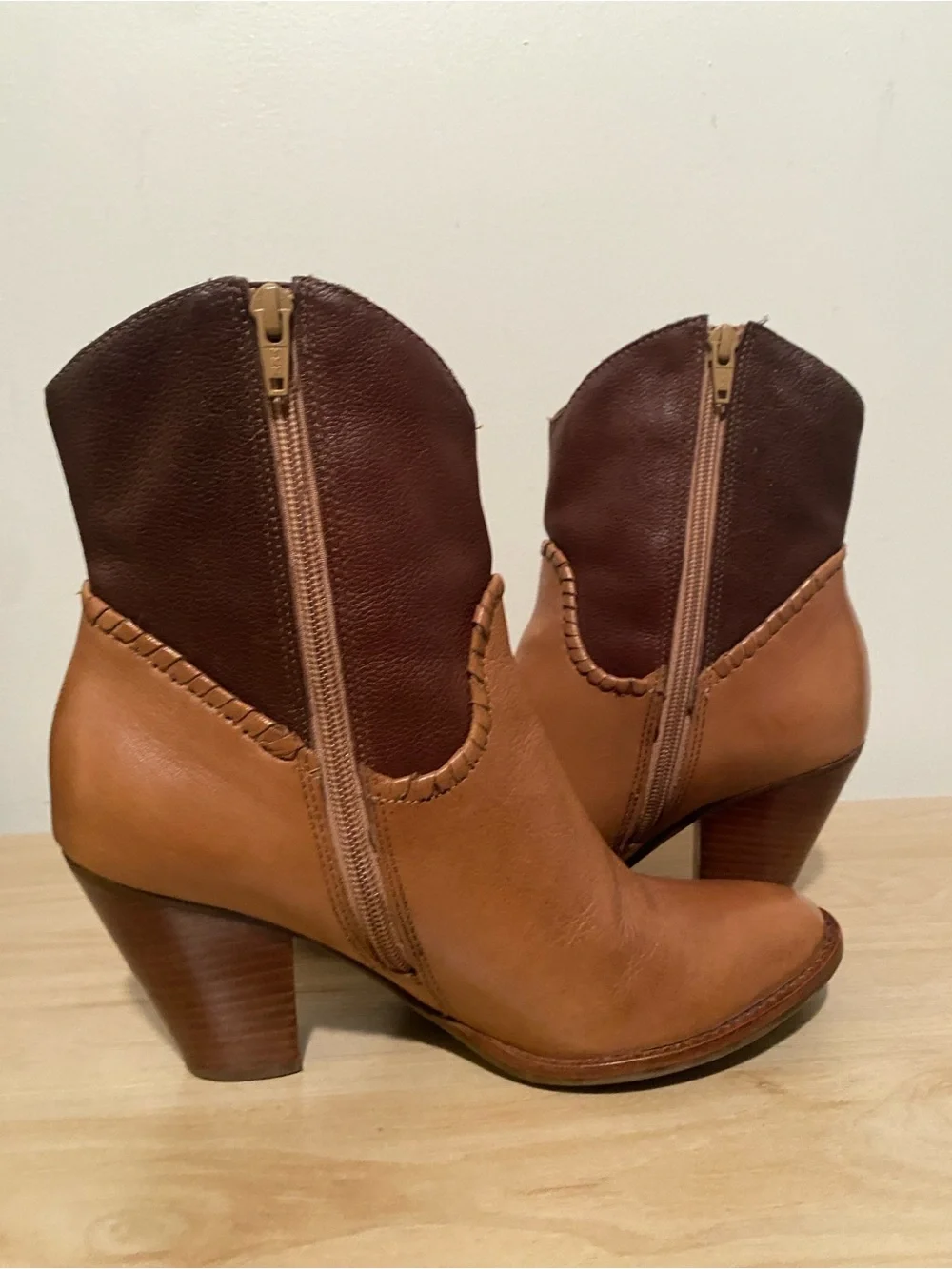 Jack Rogers Two Tone Leather Western Cowboy Boots Brown Tan Women’s 7.5
